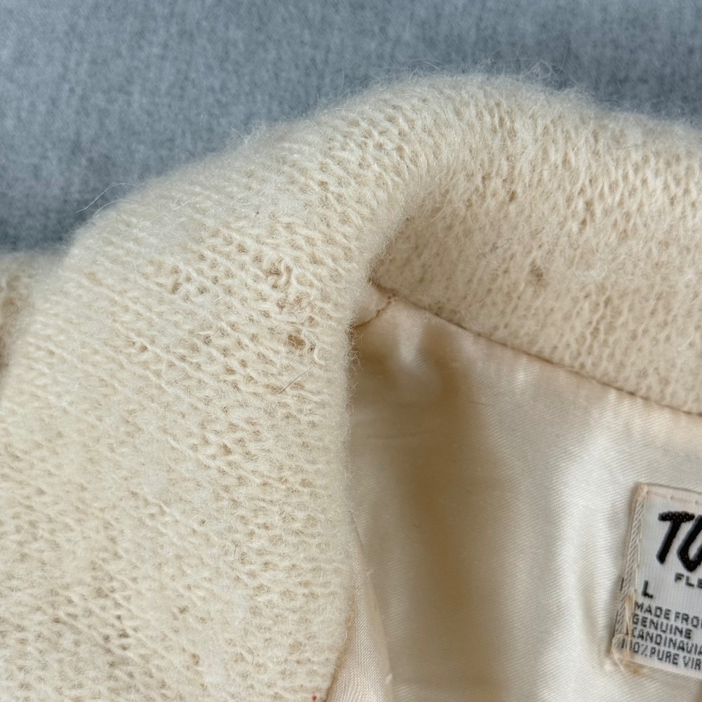 Tundra Fleece Toison Vintage Wool Zip Up Cardigan Jacket Cream Snowflake Large - Picture 3 of 11